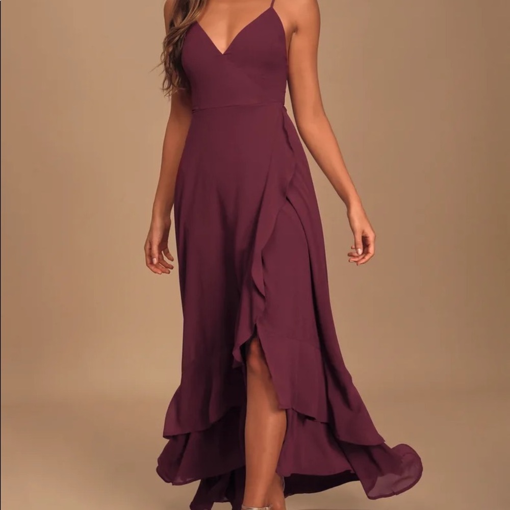 In Love Forever Plum Lace-Up High-Low Maxi Dress